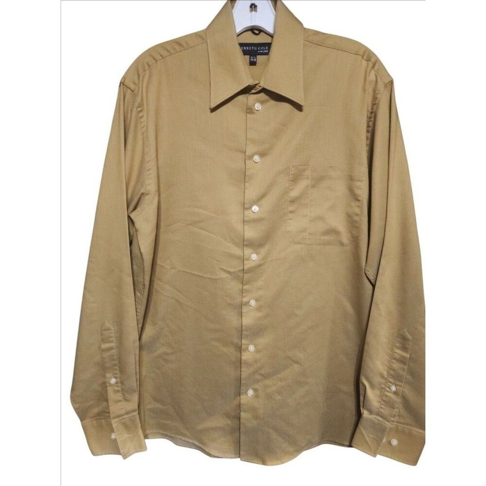 Kenneth Cole New York Men’s Dress Shirt 15.5 34/35 Gold Long Sleeve Button Up